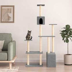 vidaXL Cat Tree with Sisal Scratching Posts Light Grey 180 cm