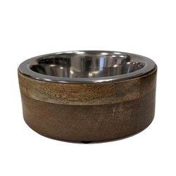 Stainless Steel Dog Bowl With Mango Wood Holder by JoJo Modern Pets in Cylindrical 1 Quart
