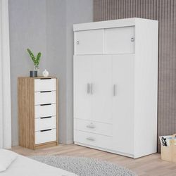 Cozad 2 Piece Bedroom Set, Tucson Armoire + Washington Five Drawer Dresser, White / Light Oak - FM Furniture CBED195