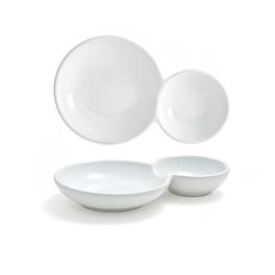 Front of the House DBO122WHP23 6 1/2" Round Bento Plate - Porcelain, White