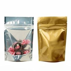 Large Food Safe Pouch Bags Clear Front Gold & Silver Back - Holds 8 - 12 oz. Size: 6 3/4" x 3 1/2" x 11 1/4" 100 Bags Pouches