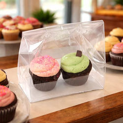 Clear Flat Bottom Gusset Bag plus Cupcake Tray Insert For 2 Cupcakes or Muffins Bag Size: 7" x 4" x 9" 100 Sets Crystal Clear Bags