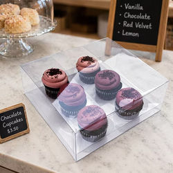 Cupcake Boxes Half Dozen Cupcake Clear Box & Cupcake Tray Set - 9" x 9" x 4" 100 Sets