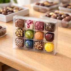 Candy Boxes 4" x 13/16" x 5 7/16" Crystal Clear Artisan Candy Box Set for 12 25 Pieces