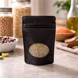 Small Matte Black Odor Proof Zipper Pouch Bags Oval Window Very Durable - Holds 2 oz. Size: 4" x 2 3/8" x 6" 100 Bags Pouches