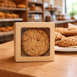 Small Kraft Paper Box w/ Attached Clear Poly Window - Great for Single Cookies Actual Box Size: 4 1/8" x 7/8" x 4 1/8" 25 Boxes