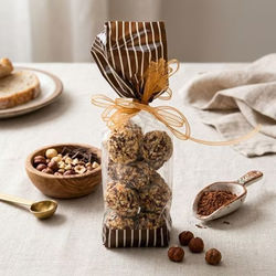 Small Tall Brown & Cream Striped Clear Gusset Bags - Great for Peanut Brittle or Caramels Bag Size: 2" x 1 7/8" x 9 1/2" 100 Bags