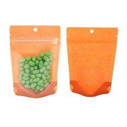 Small Harvest Orange Rice Paper Stand Up Zipper Pouch Bags with Clear Front - Holds 2 oz. Size: 4" x 2 3/8" x 6" 100 Bags Pouches