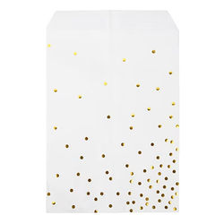 White Paper Treat Bags with Gold Dots 100 Pack 5" x 8"