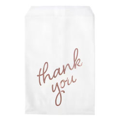 White Paper Rose Gold Thank You Treat Bags 100 Pack 5" x 8"
