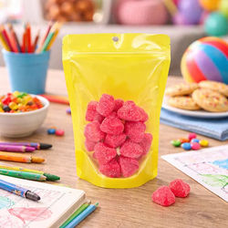 Neon Yellow Stand Up Pouches with Hang Hole 100 Pack 5 1/8" x 3 1/8" x 8 1/8"