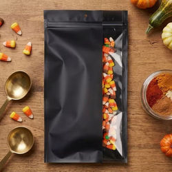 Matte Black Hanging Zipper Barrier Bag w/ Vertical Window 7" x 12" 100 pack HZBV8MB