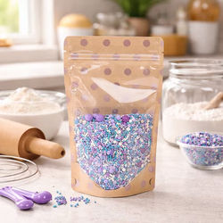 Kraft Stand Up Zipper Pouch w/ Rose Gold Dots & Stripes 5 1/8" x 3 1/8" x 8 1/8" 25 pack ZBGSW3SDR
