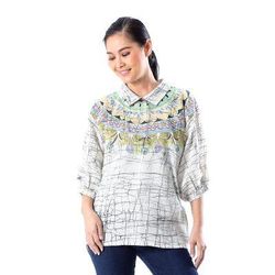 Batik Style,'Cotton Batik Tunic Top with Colorful Designs from Thailand'
