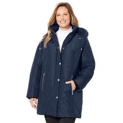 Plus Size Women's Faux Fur Hood Puffer Coat by Catherines in Navy (Size 5X)