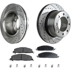 2009 Dodge Ram 3500 Rear Brake Disc and Pad Kit Cross-drilled and Slotted, 8 Lugs, Cast Iron, Semi-Metallic Pad Material, Pro-Line Series