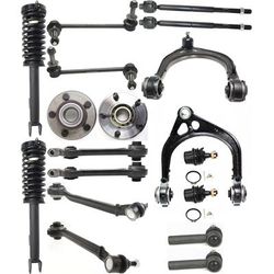 2005 Dodge Magnum 18-Piece Kit Front, Driver and Passenger Side, Upper and Lower Control Arm, Rear Wheel Drive, includes Ball Joints, Shock Absorber and Strut Assembly, Sway Bar Links, Tie Rod Ends, and Wheel Hubs