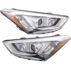 2016 Hyundai Santa Fe Driver and Passenger Side Headlights, with Bulbs, Halogen