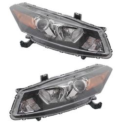 2011 Honda Accord Driver and Passenger Side Headlights, with Bulbs, Halogen, with Clear Turn Signal Light, Coupe, (2011-2012 Style)