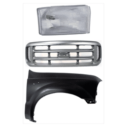 1999 Ford F-350 Super Duty 3-Piece Kit Grille, Painted Silver Shell and Insert, Plastic, includes Fender and Headlight