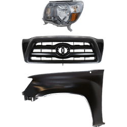 2010 Toyota Tacoma 3-Piece Kit Driver Side Headlight with Fender and Grille, with Bulb, Halogen, For Models Without Sport Package