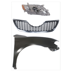 2008 Toyota Camry 3-Piece Kit Passenger Side Headlight with Fender and Grille, without Bulb, Halogen, Sedan, USA Built Vehicle, CAPA Certified