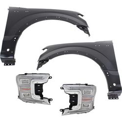 2020 Ford F-150 4-Piece Kit Front, Driver and Passenger Side Fender, Primed, Aluminum, includes Headlights