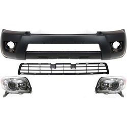 2007 Toyota 4Runner 4-Piece Kit Driver and Passenger Side Headlights with Bumper Cover and Bumper Grille, without Bulb, Halogen
