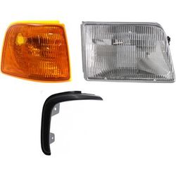 1997 Ford Ranger 3-Piece Kit Passenger Side Headlight with Corner Light and Grille Extension, with Bulb, Halogen, Flareside