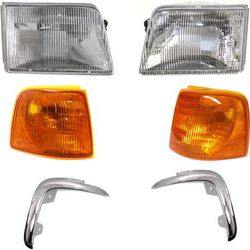 1997 Ford Ranger 6-Piece Kit Driver and Passenger Side Headlights with Corner Lights and Grille Extensions, with Bulbs, Halogen