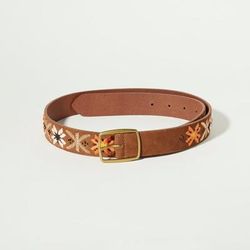 Lucky Brand Garden Floral Embroidered Belt - Women's Accessories Belts in Dark Brown, Size L
