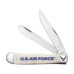Case Air Force Trapper Folding Knife 4.13 in Closed Mirror Clip/Spey Blades Natural Smooth Bone Handle 32404