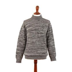 Grey Mixtures,'Men's Handloomed Grey 100% Baby Alpaca Pullover Sweater'