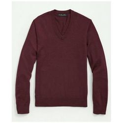 Brooks Brothers Men's Big & Tall Fine Merino Wool V-Neck Sweater | Burgundy | Size 3X Tall