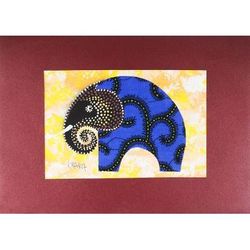 Blue Elephant,'Modern Elephant Painting with Printed Cotton Accent in Blue'