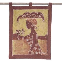 Batik wall hanging, 'Fish Merchant' - African Batik Wall Hanging