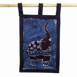 Blue Trumpeter,'Cotton Batik Elephant Wall Hanging'
