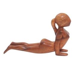 Wood statuette, 'Cobra Yoga Pose' - Suar Wood Statuette