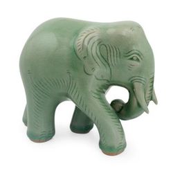 Celadon ceramic figurine, 'Purposeful Elephant'