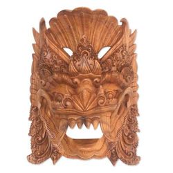 Barong Sai,'Artisan Handmade Acacia Wood Mask Indonesian Barong Sai'