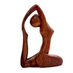 Wood sculpture, 'Gymnastics' - Hand Carved Original Wood Sculpture