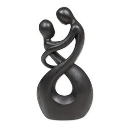 Staring at You,'Abstract Romantic Suar Wood Sculpture in a Black Hue'