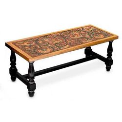 Mohena wood and leather coffee table, 'Andean Birds'