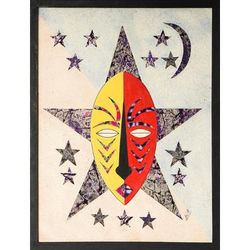 Monday Born,'Traditional Cotton Batik Wall Art in Red and Yellow Hues'
