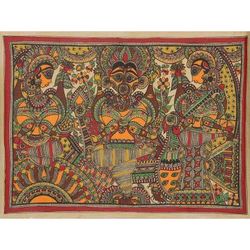 Powerful Ganesha,'Signed Madhubani Ganesha Painting on Handmade Paper'