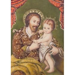 Saint Joseph and Little Jesus,'Jesus and Joseph Colonial Replica Christian Art from Peru'