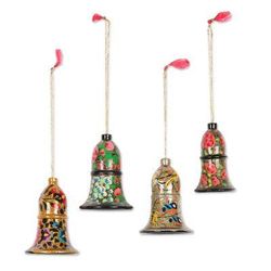Wood ornaments, 'Holiday Melody' (large, set of 4)