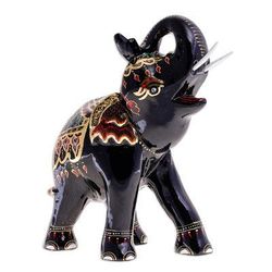 Royal Trumpeter,'Gold-Accented Lacquerware Elephant Sculpture'