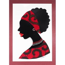 Mansah in Red,'Signed African Woman Painting in Red from Ghana'