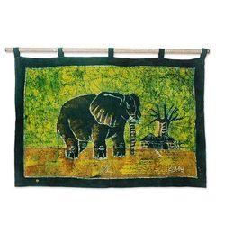 'Proud African Elephant' - Handcrafted Batik Cotton Wall Hanging